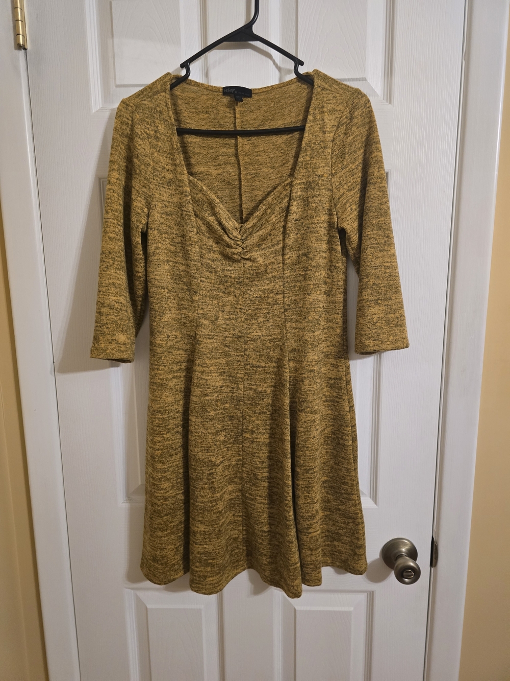 Women's Mustard Knit V-Neck Fit & Flare Dress